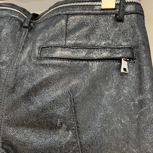 BALMAIN - FR38/6 Skinny Zip Moto Biker Pants in Glitter/Silver Lambskin Leather - Picture 12 of 15